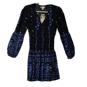 B-O-G Collection Black and Blue Long Sleeve Floral Dress Size XS